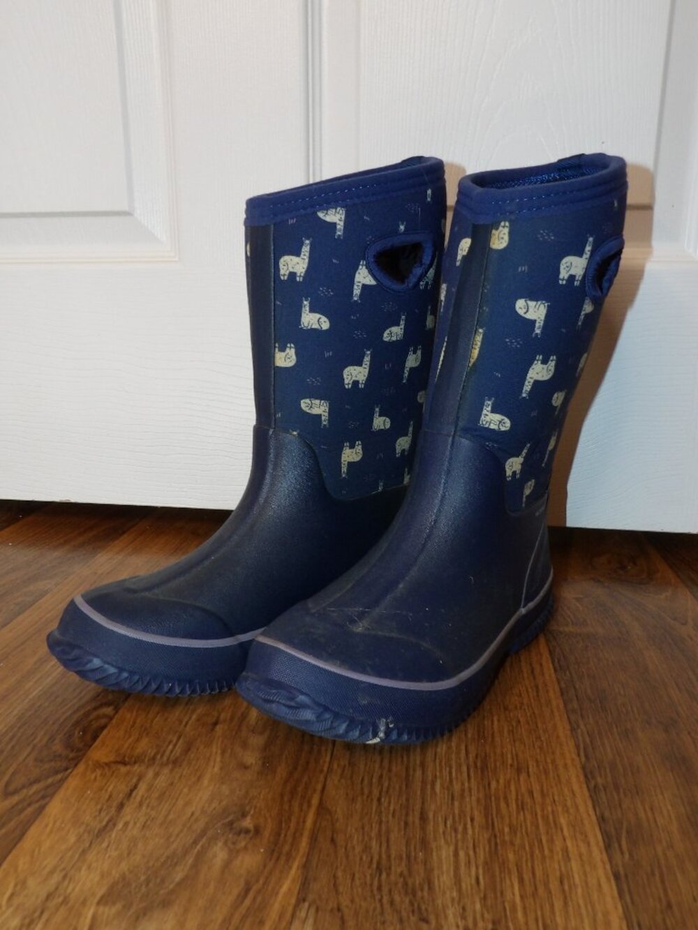 Navy Blue Pull-On Rain Boots Waterproof Llama Print Size 3 Unisex